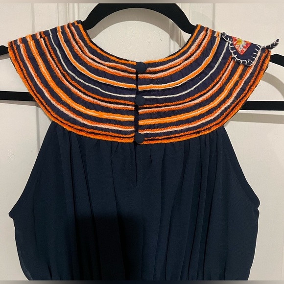 Judith March Anthropologie Navy Dress w/ Patchwork & Yarn Collar Sz Small - Picture 13 of 16